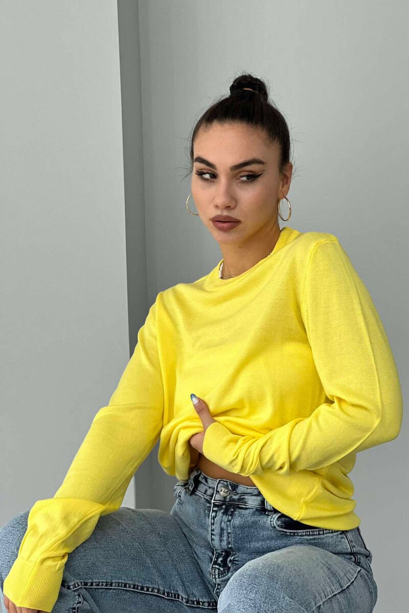 SIMPLE ROUND NECK WOMEN SWEATER YELLOW/E VERDHE - 1