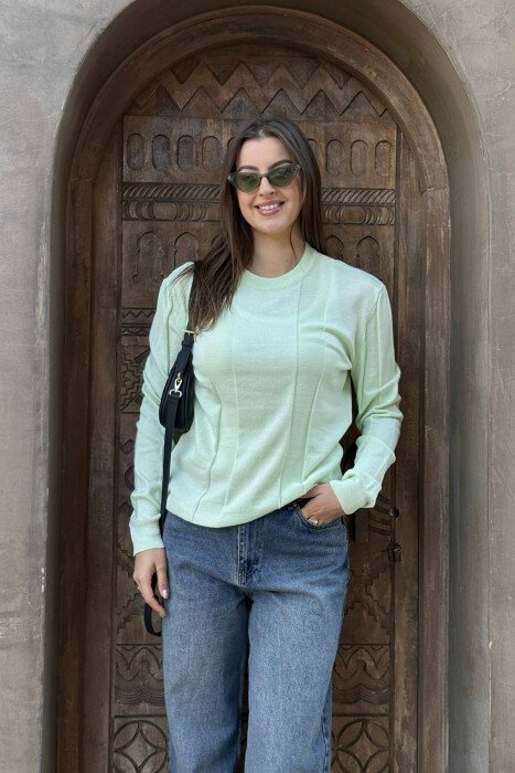SIMPLE ROUND NECK WOMEN SWEATSHIRT MINT/MENTE - 2