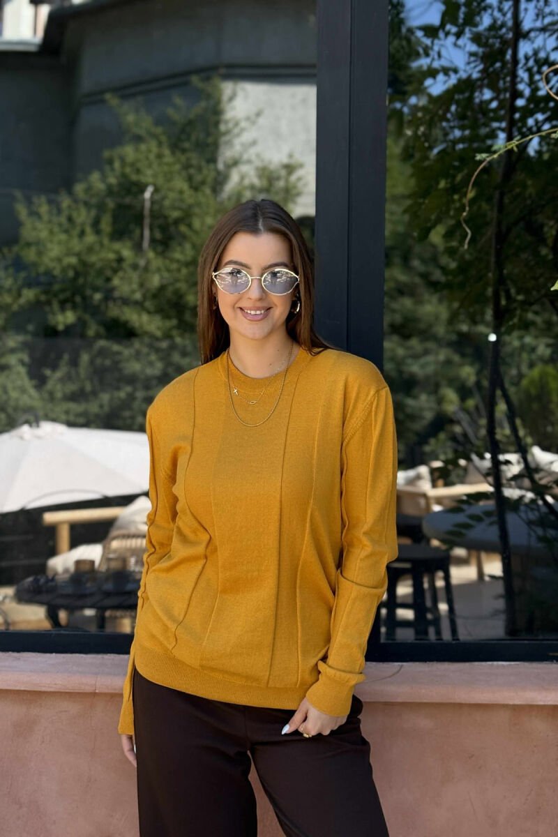 SIMPLE ROUND NECK WOMEN SWEATSHIRT MUSTARD/MUSTARDE - 4