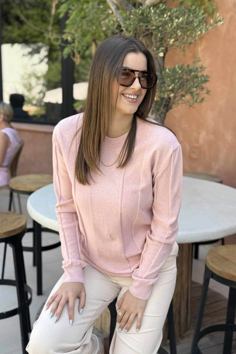 SIMPLE ROUND NECK WOMEN SWEATSHIRT POWDER/PUDER - 3
