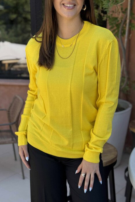 SIMPLE ROUND NECK WOMEN SWEATSHIRT YELLOW/E VERDHE - 3