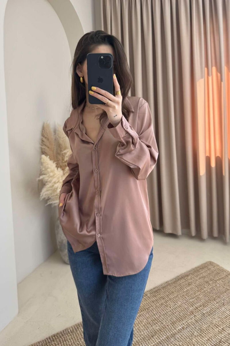 SIMPLE SATIN WOMEN SHIRT BROWN/KAFE - 1
