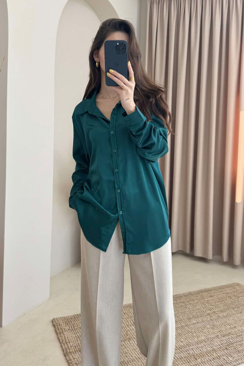 SIMPLE SATIN WOMEN SHIRT DARK GREEN/JEE - 1