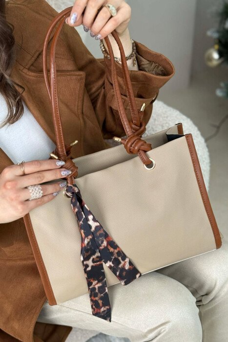 SIMPLE SCARF DETAIL WOMEN BAG BEIGE/BEZHE - KLAUDIO FASHION