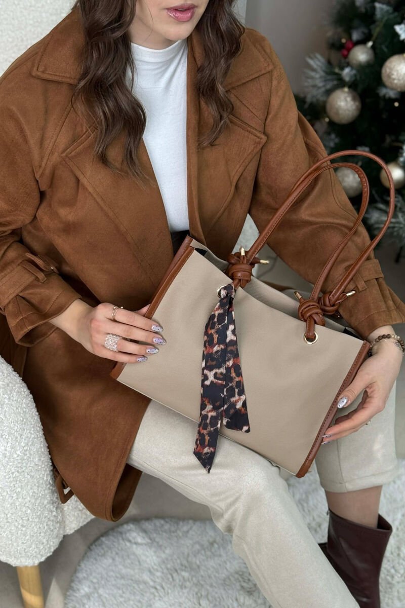 SIMPLE SCARF DETAIL WOMEN BAG BEIGE/BEZHE - 4