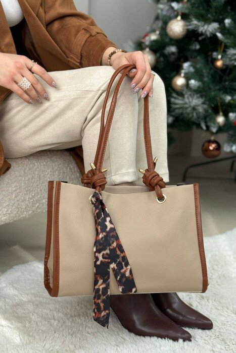 SIMPLE SCARF DETAIL WOMEN BAG BEIGE/BEZHE - 5