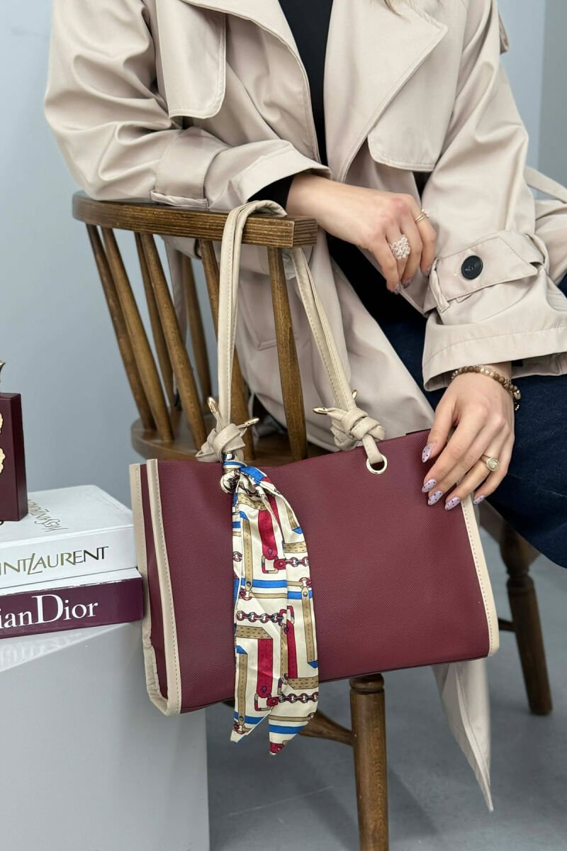 SIMPLE SCARF DETAIL WOMEN BAG BURGUNDY/VISHNJE - 1