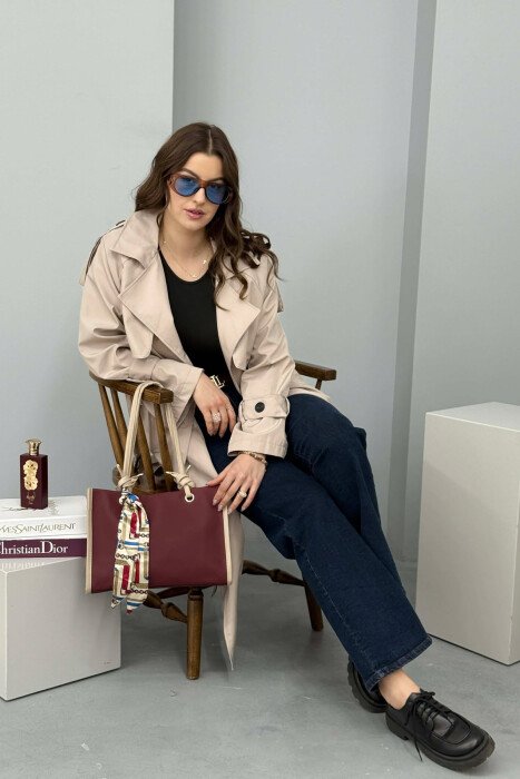 SIMPLE SCARF DETAIL WOMEN BAG BURGUNDY/VISHNJE - 7