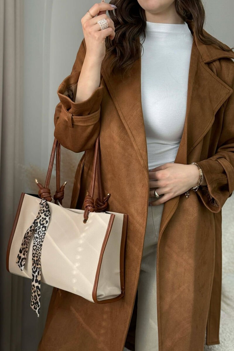 SIMPLE SCARF DETAIL WOMEN BAG CREAM/KREM - 3
