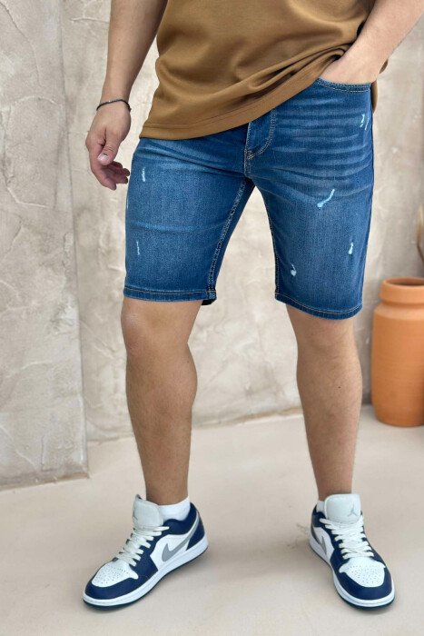 XHINSE TË SHKURTRA ME GËRVISHTJE PËR MESHKUJ NË NGJYRËN BLU E ERRËT - KLAUDIO FASHION