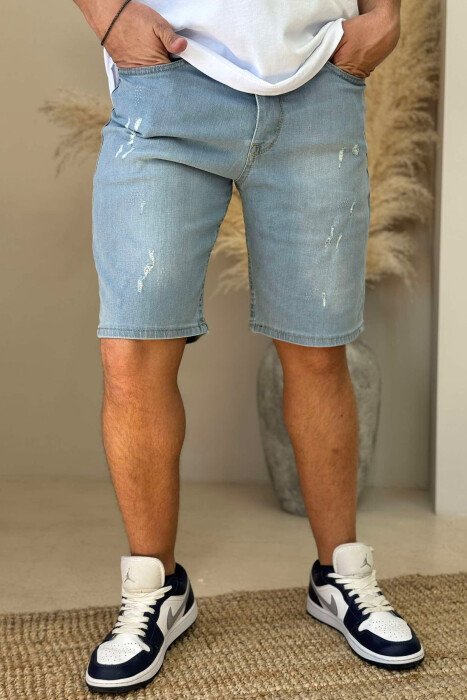 XHINSE TË SHKURTRA ME GËRVISHTJE PËR MESHKUJ NË NGJYRËN BLU E ZBARDHUR - KLAUDIO FASHION