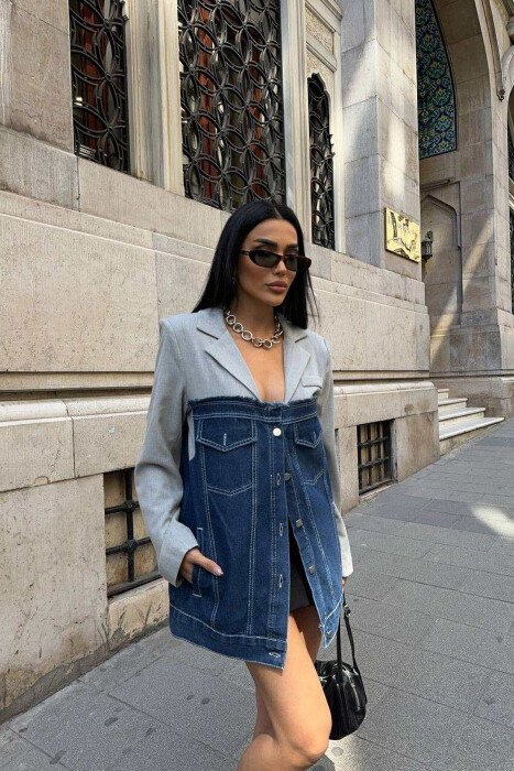 SIMPLE SEMI DENIM DESIGN WOMEN JACKET GREY/GRI - 4