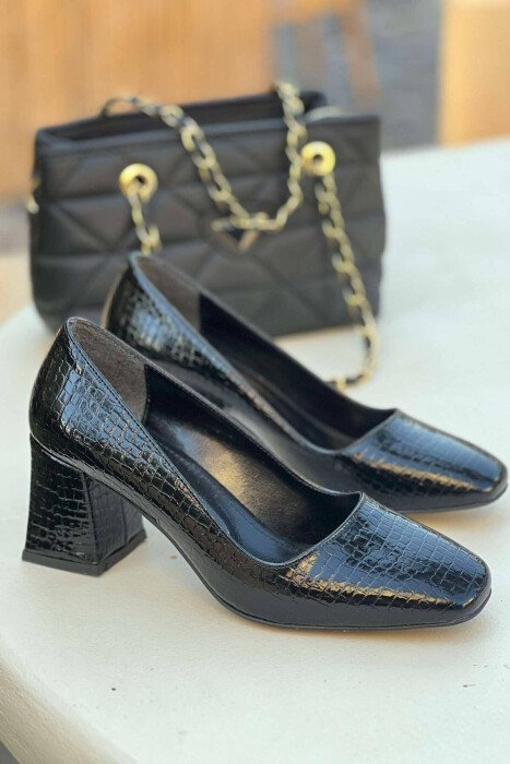 SIMPLE SHINNY WOMAN HEELS BLACK/ E ZEZE - KLAUDIO FASHION