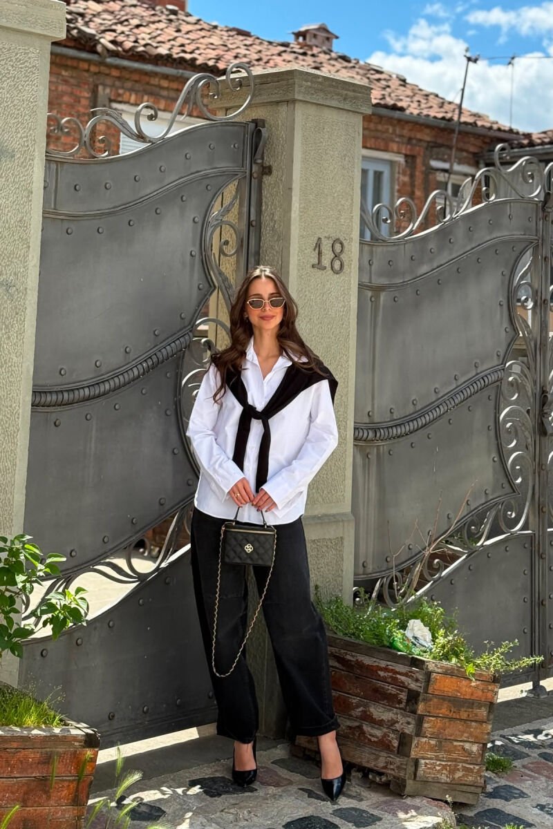 SIMPLE SHIRT + SCARF WOMAN SET WHITE-BLACK/BAZE - 2