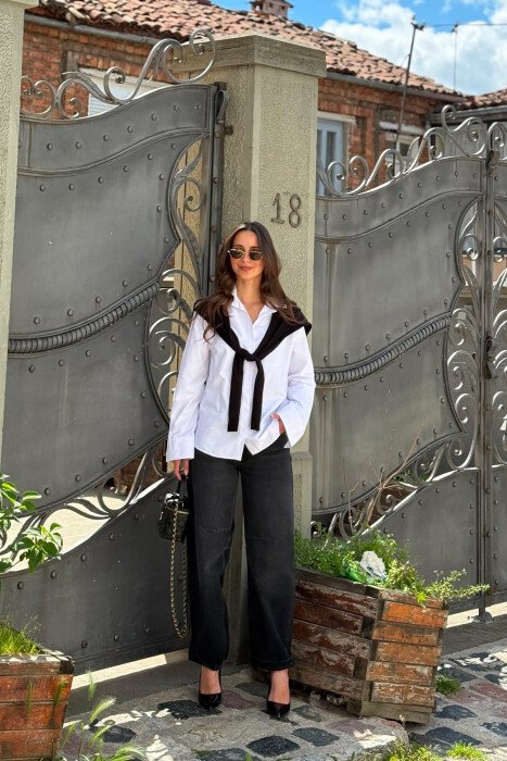 SIMPLE SHIRT + SCARF WOMAN SET WHITE-BLACK/BAZE - 3