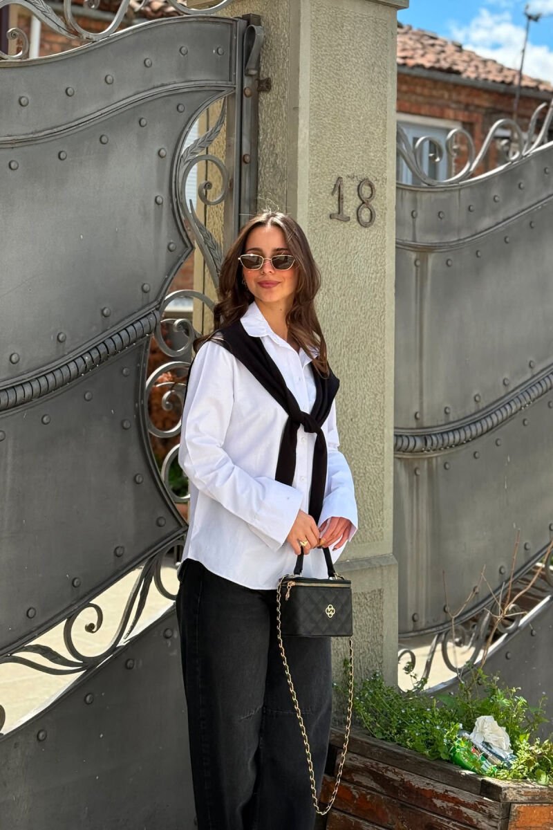SIMPLE SHIRT + SCARF WOMAN SET WHITE-BLACK/BAZE - 4