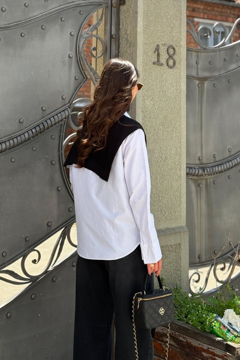 SIMPLE SHIRT + SCARF WOMAN SET WHITE-BLACK/BAZE - 6