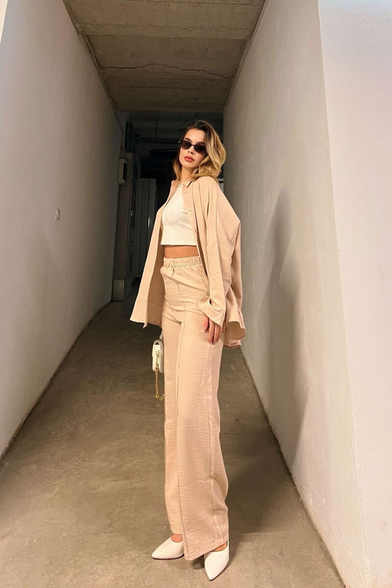 ONE COLOR SIMPLE SHIRT+TROUSERS WOMEN SET BEIGE/BEZHE - 2