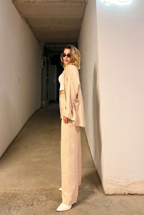 ONE COLOR SIMPLE SHIRT+TROUSERS WOMEN SET BEIGE/BEZHE - 5