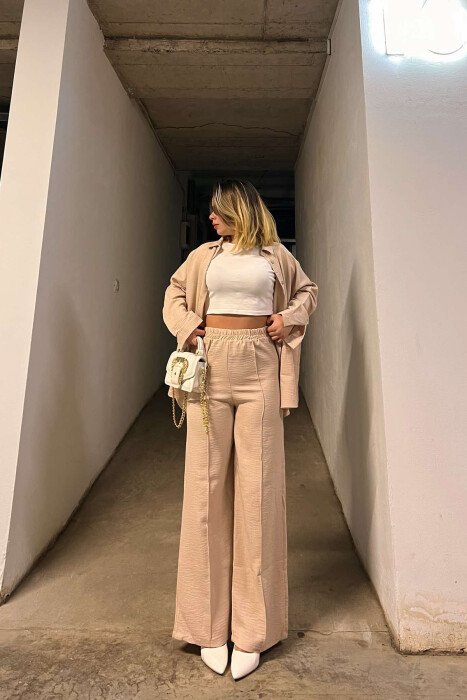 ONE COLOR SIMPLE SHIRT+TROUSERS WOMEN SET BEIGE/BEZHE - 6