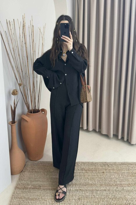 ONE COLOR SIMPLE SHIRT+TROUSERS WOMEN SET BLACK/ E ZEZE - 2