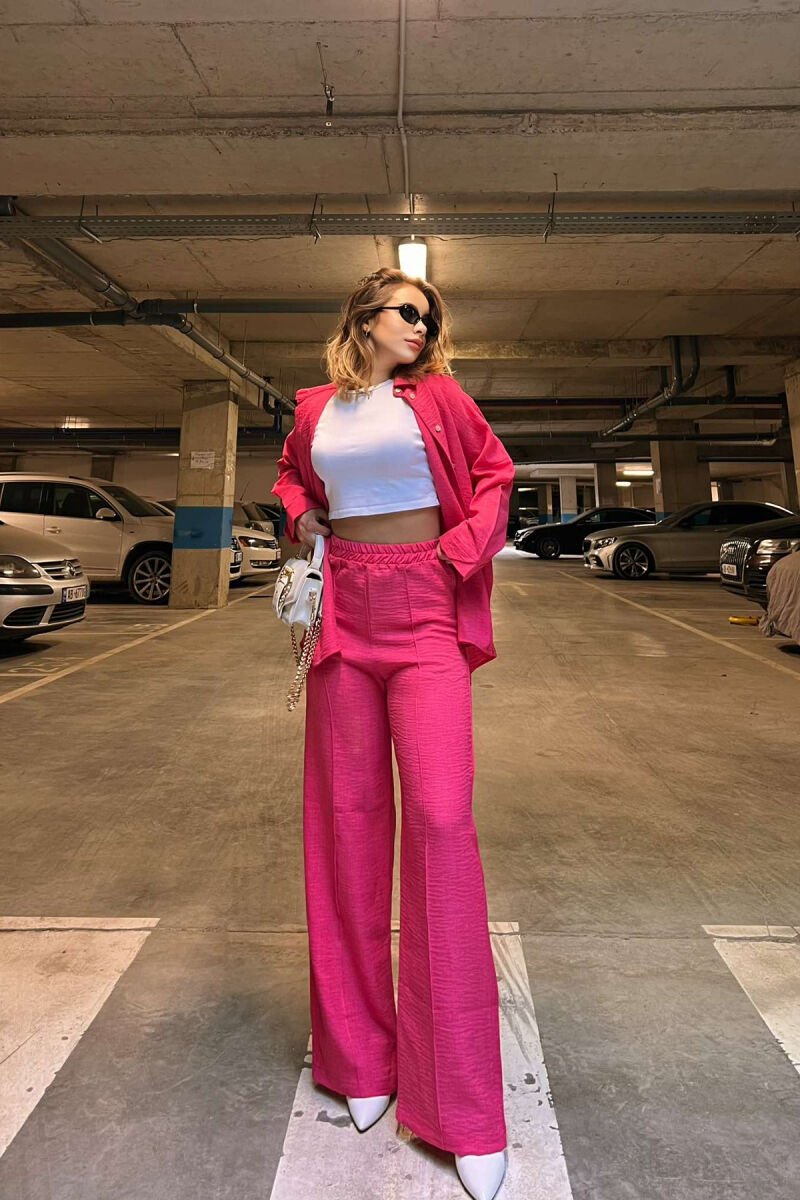 ONE COLOR SIMPLE SHIRT+TROUSERS WOMEN SET FUCHSIA/CIKLAMI - 1