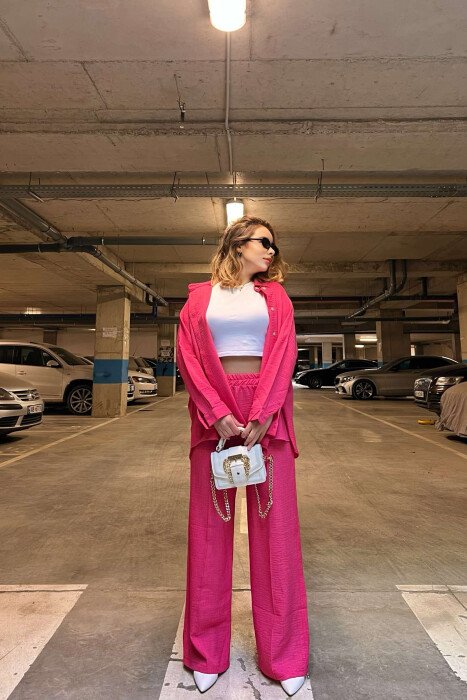 ONE COLOR SIMPLE SHIRT+TROUSERS WOMEN SET FUCHSIA/CIKLAMI - 2