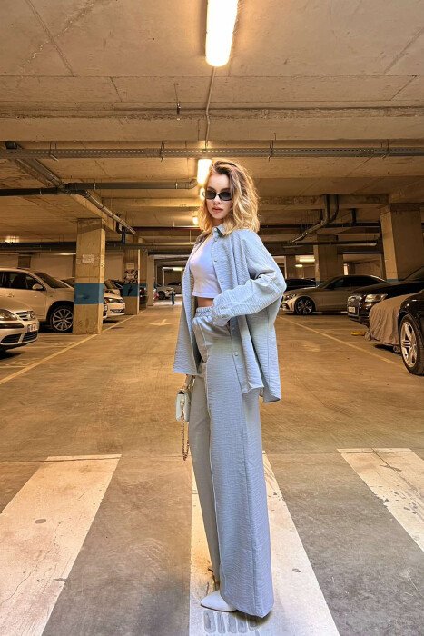 ONE COLOR SIMPLE SHIRT+TROUSERS WOMEN SET LIGHT GREY/GZ - 2