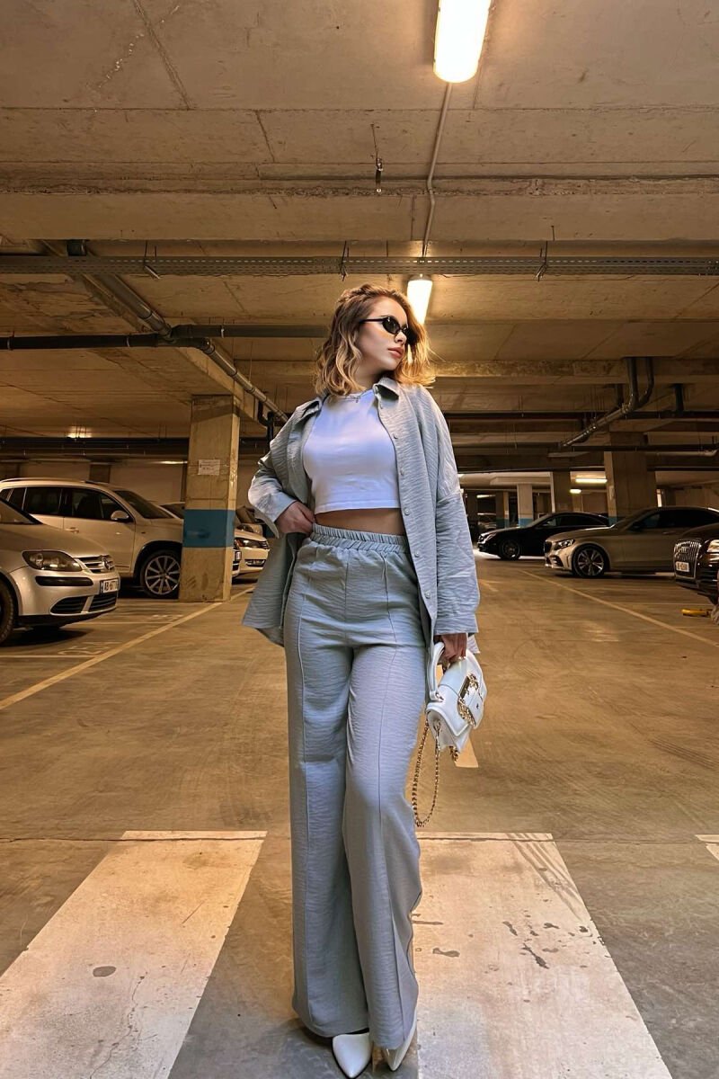 ONE COLOR SIMPLE SHIRT+TROUSERS WOMEN SET LIGHT GREY/GZ - 3