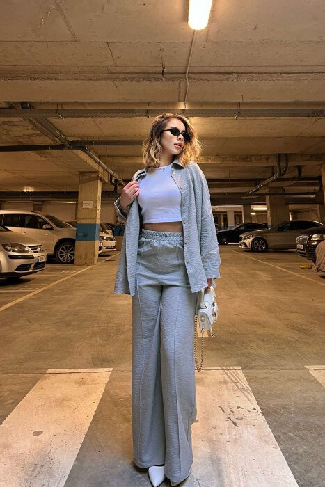 ONE COLOR SIMPLE SHIRT+TROUSERS WOMEN SET LIGHT GREY/GZ - 4