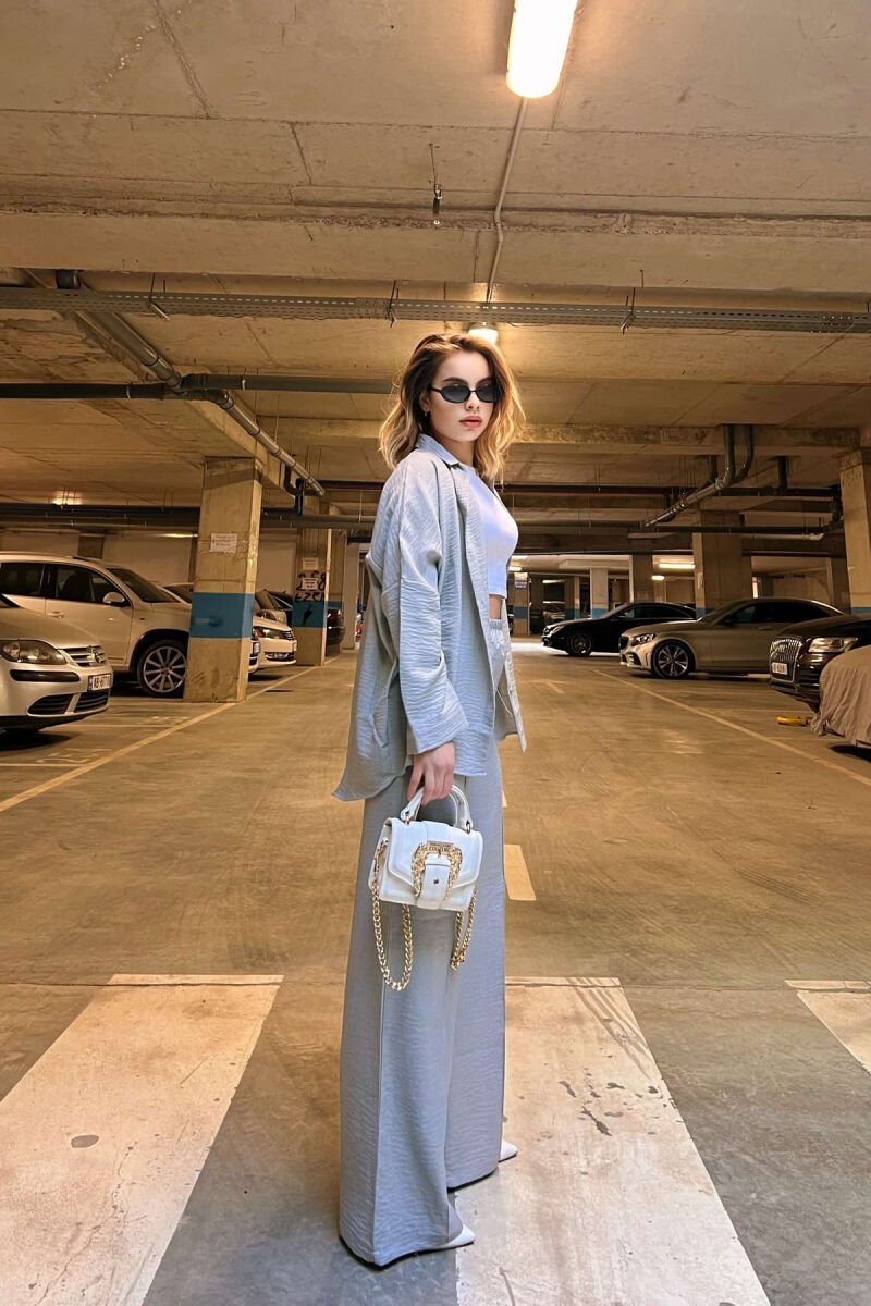 ONE COLOR SIMPLE SHIRT+TROUSERS WOMEN SET LIGHT GREY/GZ - 5