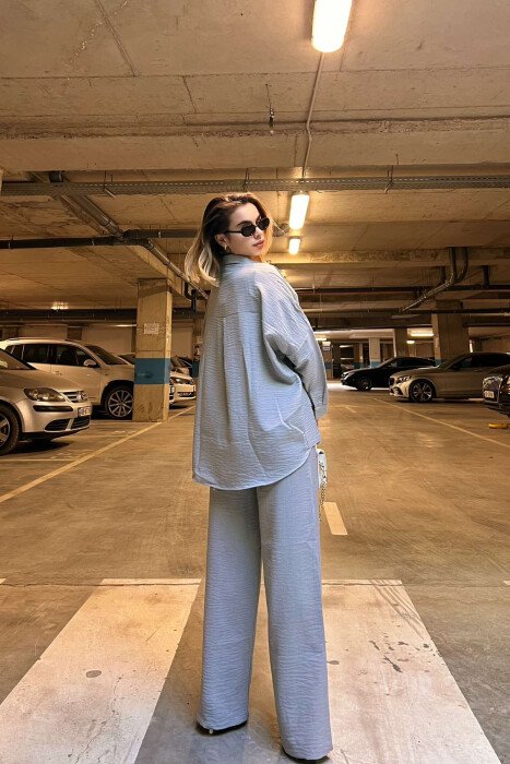 ONE COLOR SIMPLE SHIRT+TROUSERS WOMEN SET LIGHT GREY/GZ - 6