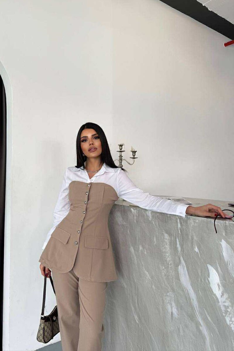 SIMPLE SHIRT+TROUSERS WOMEN SET BEIGE/BEZHE - 2