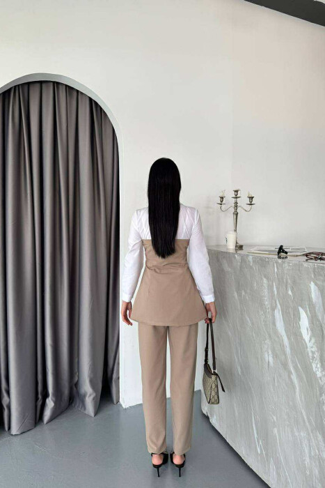 SIMPLE SHIRT+TROUSERS WOMEN SET BEIGE/BEZHE - 3
