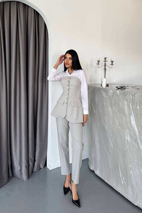 SET KËMISHË E THJESHTË+PANTALLONA PËR FEMRA NË NGJYRËN GRI - KLAUDIO FASHION
