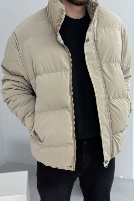 SIMPLE SHORT MEN PUFFER JACKET BEIGE/BEZHE - KLAUDIO FASHION