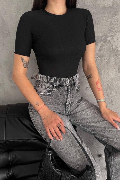 SIMPLE SHORT ONE COLOR WOMAN T-SHIRT BLACK/ E ZEZE - 1