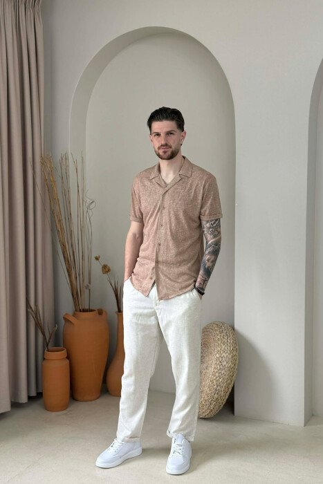 SIMPLE SHORT SLEEVE MEN SHIRT BEIGE/BEZHE - 2