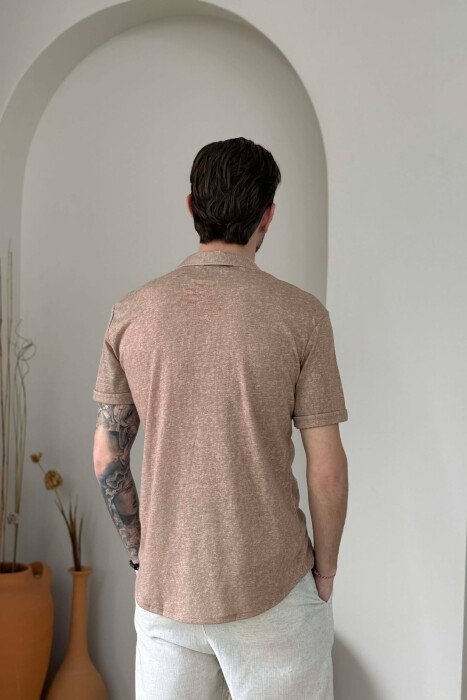 SIMPLE SHORT SLEEVE MEN SHIRT BEIGE/BEZHE - 4
