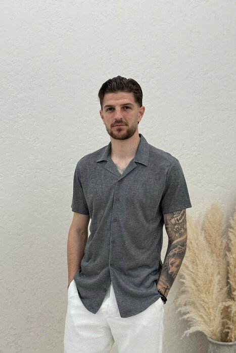 SIMPLE SHORT SLEEVE MEN SHIRT DARK GREY/GEE 