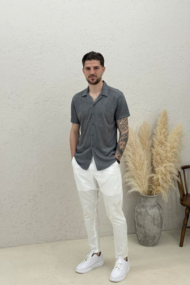 SIMPLE SHORT SLEEVE MEN SHIRT DARK GREY/GEE - 3