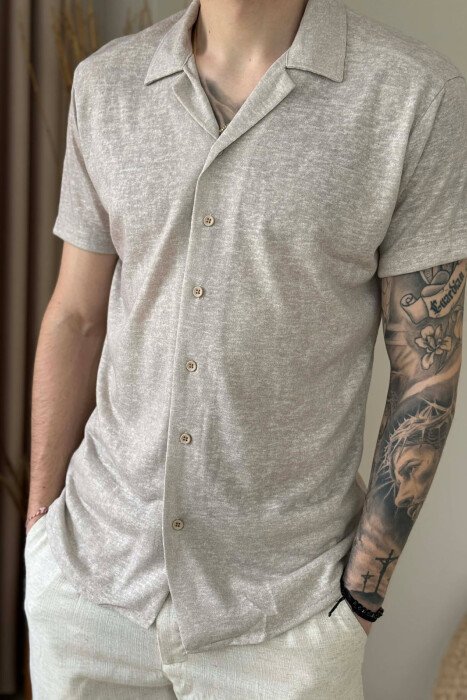 SIMPLE SHORT SLEEVE MEN SHIRT LIGHT BEIGE/BZHZB - 3