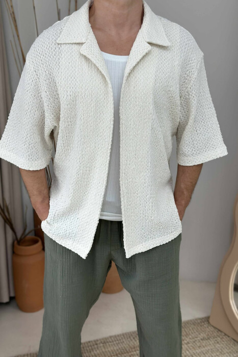 SIMPLE SHORT SLEEVES MEN SHIRT CREAM/KREM - 2