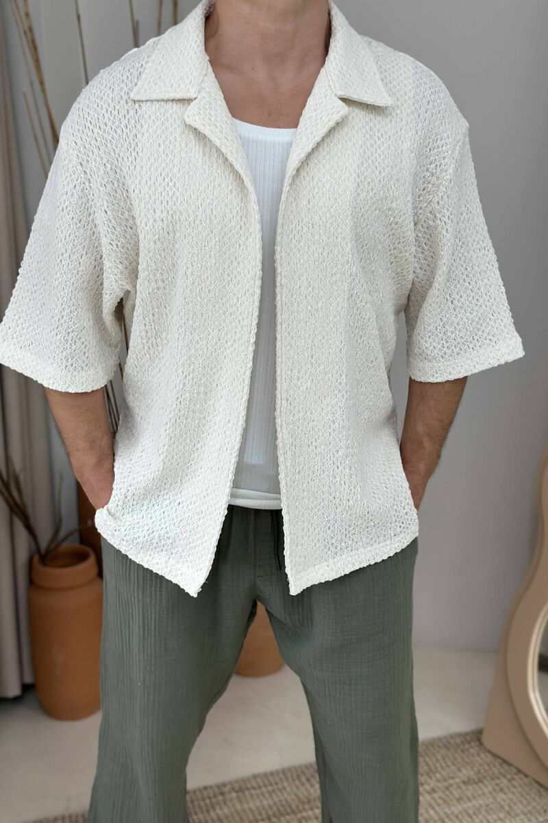 SIMPLE SHORT SLEEVES MEN SHIRT CREAM/KREM - 2