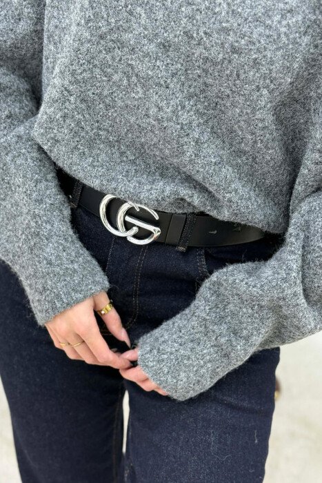 SIMPLE SILVER BUCKET WOMEN BELT BLACK/ E ZEZE - KLAUDIO FASHION