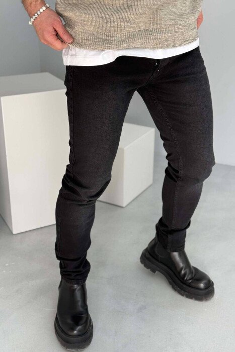 SIMPLE SLIM FIT ONE COLOR MEN JEANS BLACK/ E ZEZE - 2