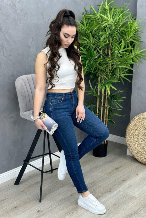 SIMPLE SLIM WOMAN JEANS BLUE/BLU - KLAUDIO FASHION