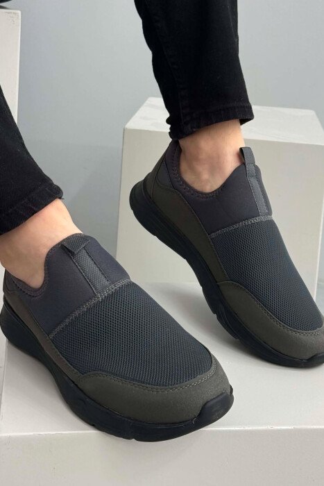 SIMPLE SLIP ON MEN SNEAKERS GREY/BLACK-GRZE - 3
