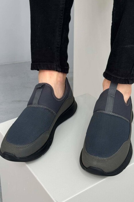 SIMPLE SLIP ON MEN SNEAKERS GREY/BLACK-GRZE - 4