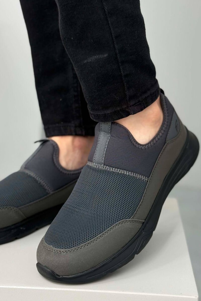 SIMPLE SLIP ON MEN SNEAKERS GREY/BLACK-GRZE - 5